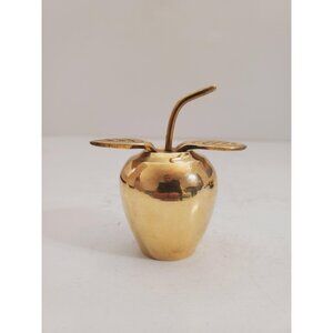 Small Vintage Brass Apple with Stem and Leaf